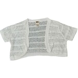 Sweet Kizz White Crochet Open Front Short Sleeve Shrug Cardigan Sweater XL